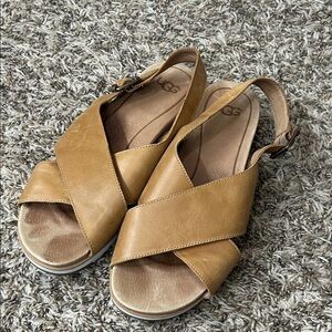 Ugg Kamile Sandals Camel Tan Brown Leather Boho Cross-Strap Sandals Sz 9.5